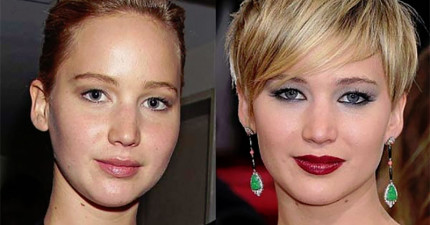 珍妮佛·勞倫斯化妝前後